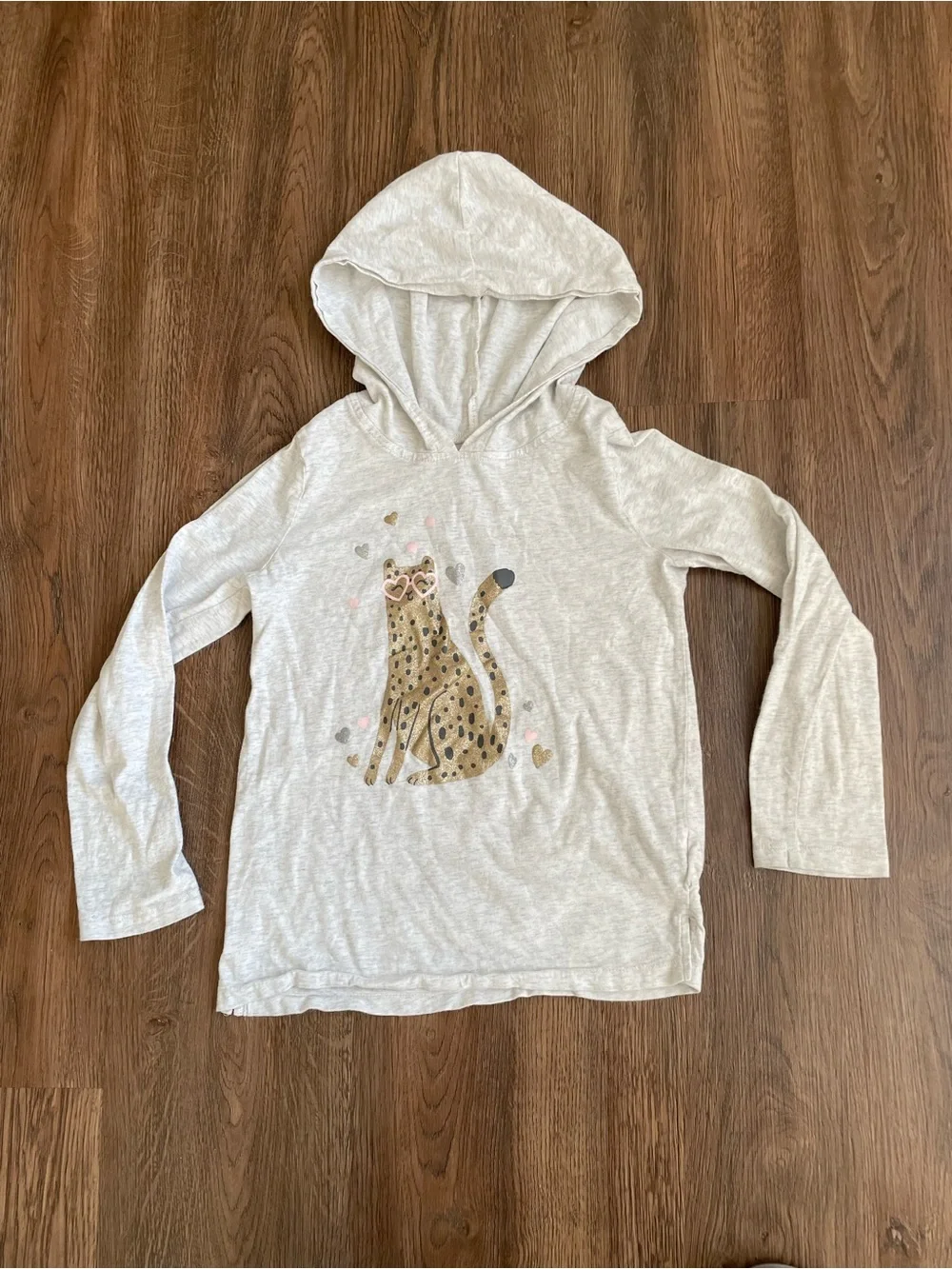 Carter’s Gray Hooded Long-Sleeve Top with Leopard Graphic Girls Size 8